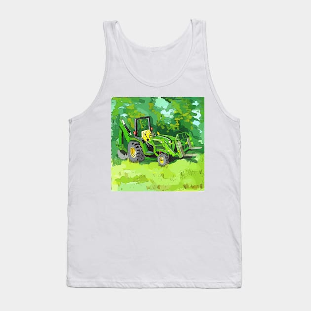 Artistic illustration of a “green” backhoe tractor with front loader Tank Top by WelshDesigns